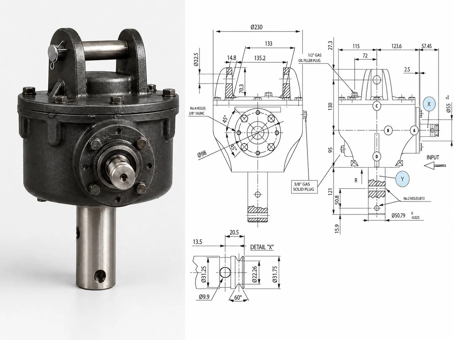 Heavy Duty Post Hole Digger Gearbox Dimension 1
